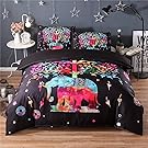YOUSA Indian Mandala Elephant Boho Bedding Bohemian Bedding Duvet Cover Set (Queen,04)
