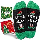 HAPPYPOP Christmas Gift for Kids - Elf Socks Candy Cane Stocking Stuffer with Greeting Card