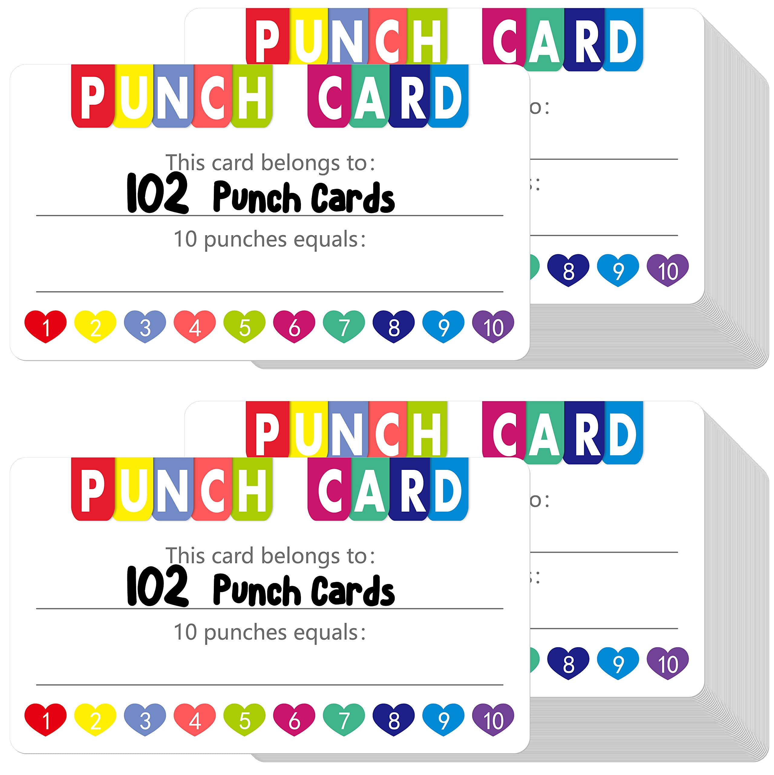 102 PCS Punch Cards, Heart Shaped Incentive Reward Cards Business Size Student Award Cards Boost Creativity & Skills Development for Business, Classroom, Kids Behavior, Students, Teachers, 3.5” x 2”