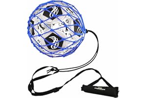 PodiuMax Handle Solo Soccer Kick Trainer with New Ball Locked Net Design, Soccer Ball Bungee Elastic Training Juggling Net (Fits Ball Size 3, 4, 5)