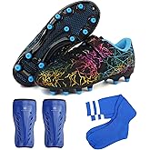 brooman Kids Firm Ground Soccer Cleats Girls Football Cleats with Shin Guards and Soccer Socks
