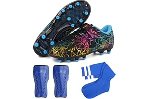 brooman Kids Firm Ground Soccer Cleats Girls Football Cleats with Shin Guards and Soccer Socks