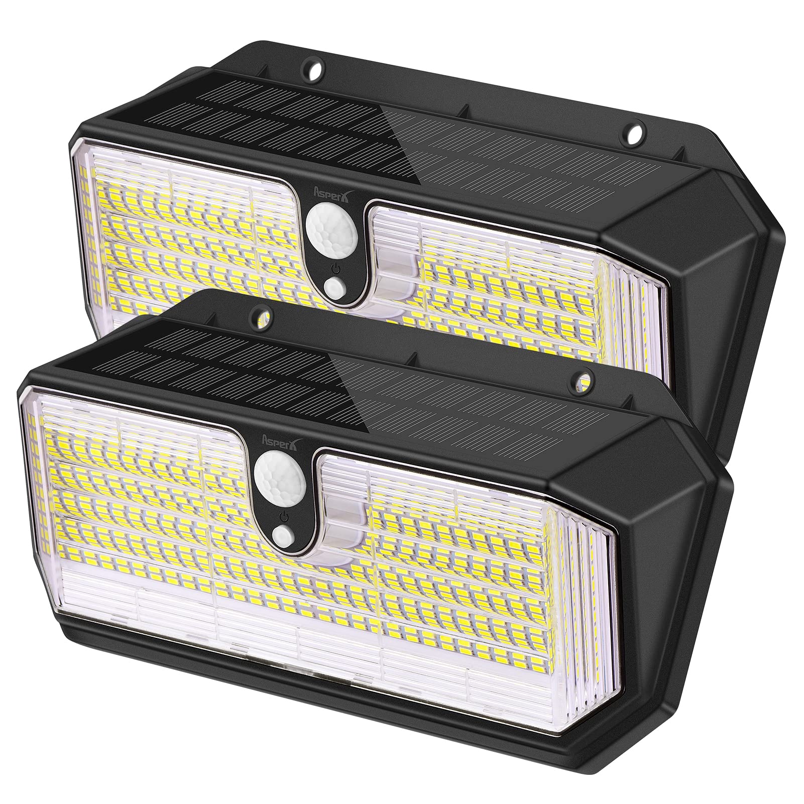 AsperX Solar Security Lights Outdoor, 282 LED Solar Motion Sensor Lights, 3 Modes 270º Wide Angle IP65 Waterproof Solar Wall Lights for Fence Front Door Yard Garage Garden 2 Packs