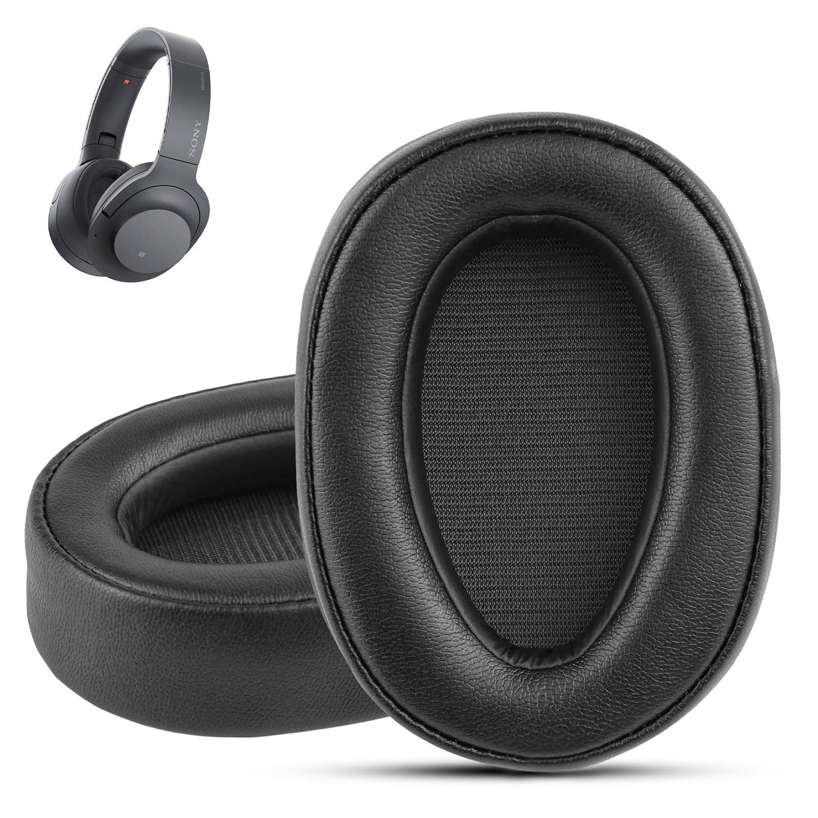 Krone Kalpasmos Ear Pads for Sony WH-H900N, Compatible with Sony MDR-100ABN Headphones Over Ear Cushion, Soft Memory Foam Protein Leather Replacement Earpad Sony Headset Repair Part (Black)