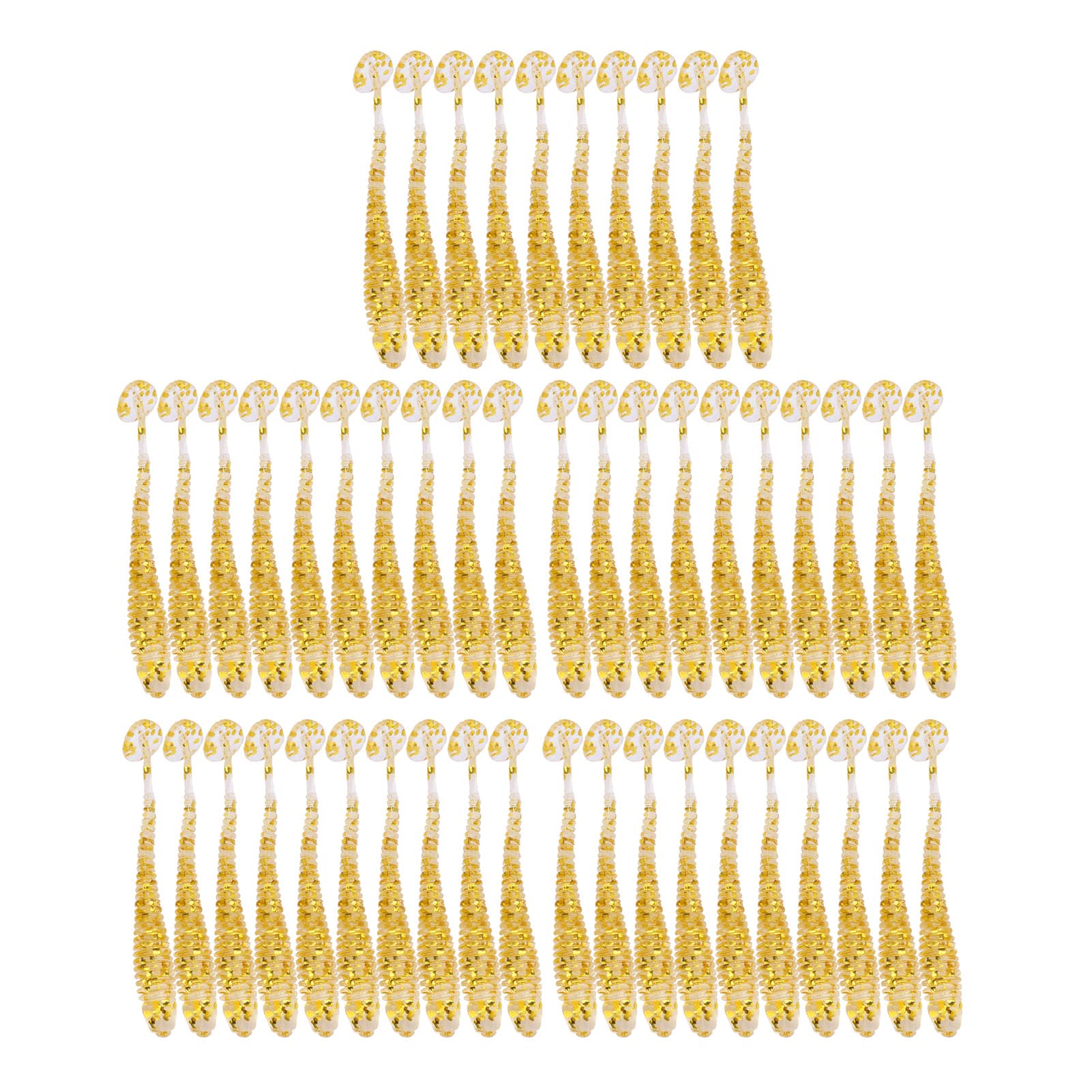 Soft Fishing Lures,Fishing Soft Lures, 50pcs Soft Fishing Lures Baits Set, 5cm Plastic Fishing Bait T Tail Grub Worm Baits Fish Tackle Accessory 9 Colors (Gold)