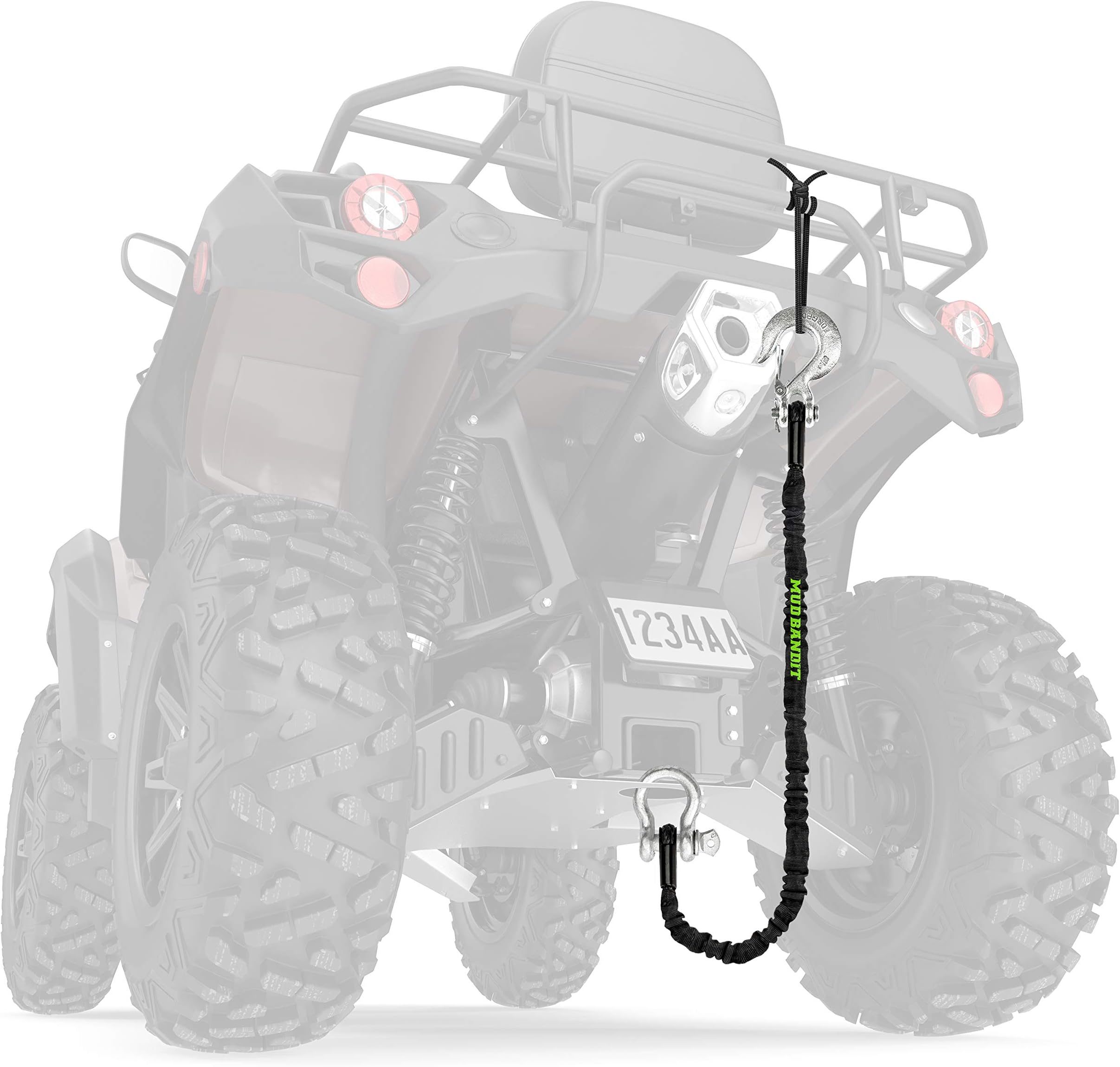 Mud Bandit ATV Recovery Strap with Winch Hook and D Ring Shackle, Tow Rope for Four Wheeler, Quad, UTV, Side by Side, 9000lb Synthetic Rope with Loops, Premium Mudding Accessories