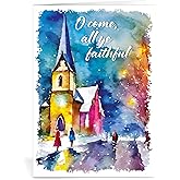 Religious Christmas cards - All Ye Faithful, pack of 20, 5x7in, printed in England, with Bible verse inside. Christian Christmas cards with envelopes bulk