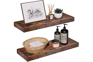 INHABIT UNION Rustic Brown Floating Shelves for Wall，24in Wall Mounted Display Ledge Shelves Perfect for Bedroom, Bathroom, L
