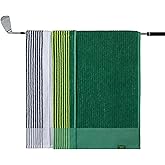 Handy Picks Caddie Golf Towel, Extra Large 44” x 22” Caddy Towel for Tour Professionals, Selected Soft Cotton, Absorbent with Professional Edge Finishing (White/Green, Pack of 2)