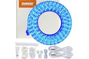SURNIE LED Rope Lights Outdoor Waterproof Blue 50ft Outside Bright Lighting Cuttable Connectable Flexible 110V Plug Thick Cool Clear Tube - Indoor Deck Patio Christmas Camping Decor