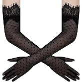 zeasciosd Women's Long Lace Floral Gloves Sheer Tulle Mesh Elbow Length Wedding Evening Opera Party Costume Gloves