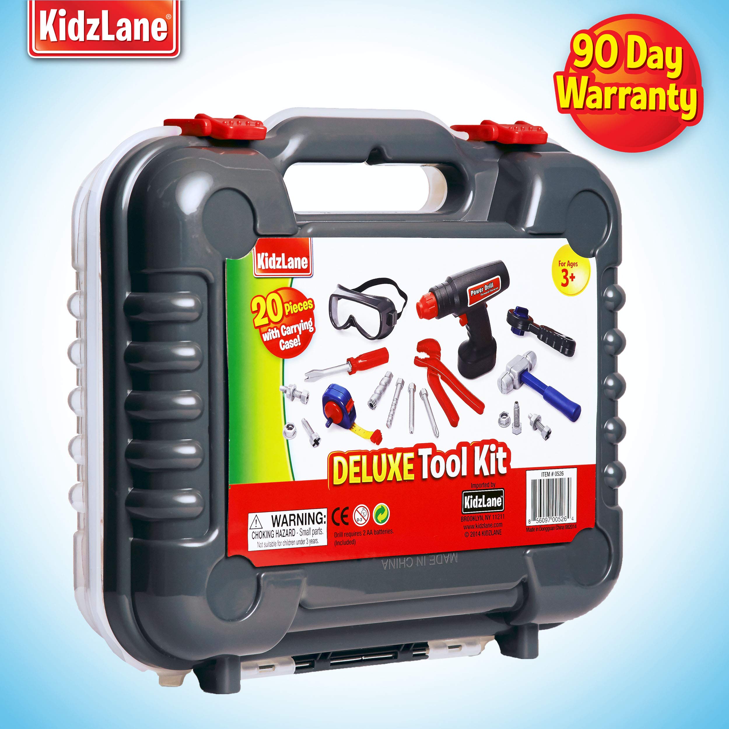 Kidzlane Tool Set for Toddlers and Kids - 20pcs Toy Tools with Electronic Cordless Drill and Tool Box - Tool Box for Kids, Toddler Boys and Girls - Kidzlane Tool Set 19 Pieces - Play Tool Kit