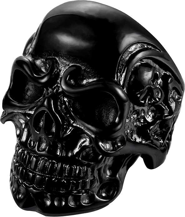 FIBO Anillos de acero inoxidable para hombres y mujeres, diseño con cabeza de calavera, color negro, talla 8 - 14