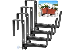 VOXOR Window Box Brackets, Adjustable Planter Box Brackets, Heavy Duty Iron Flower Box Brackets for Railings, with Enhanced Bottom Support - Perfect for Balconies, Fences, and Gardens (4 Pack)