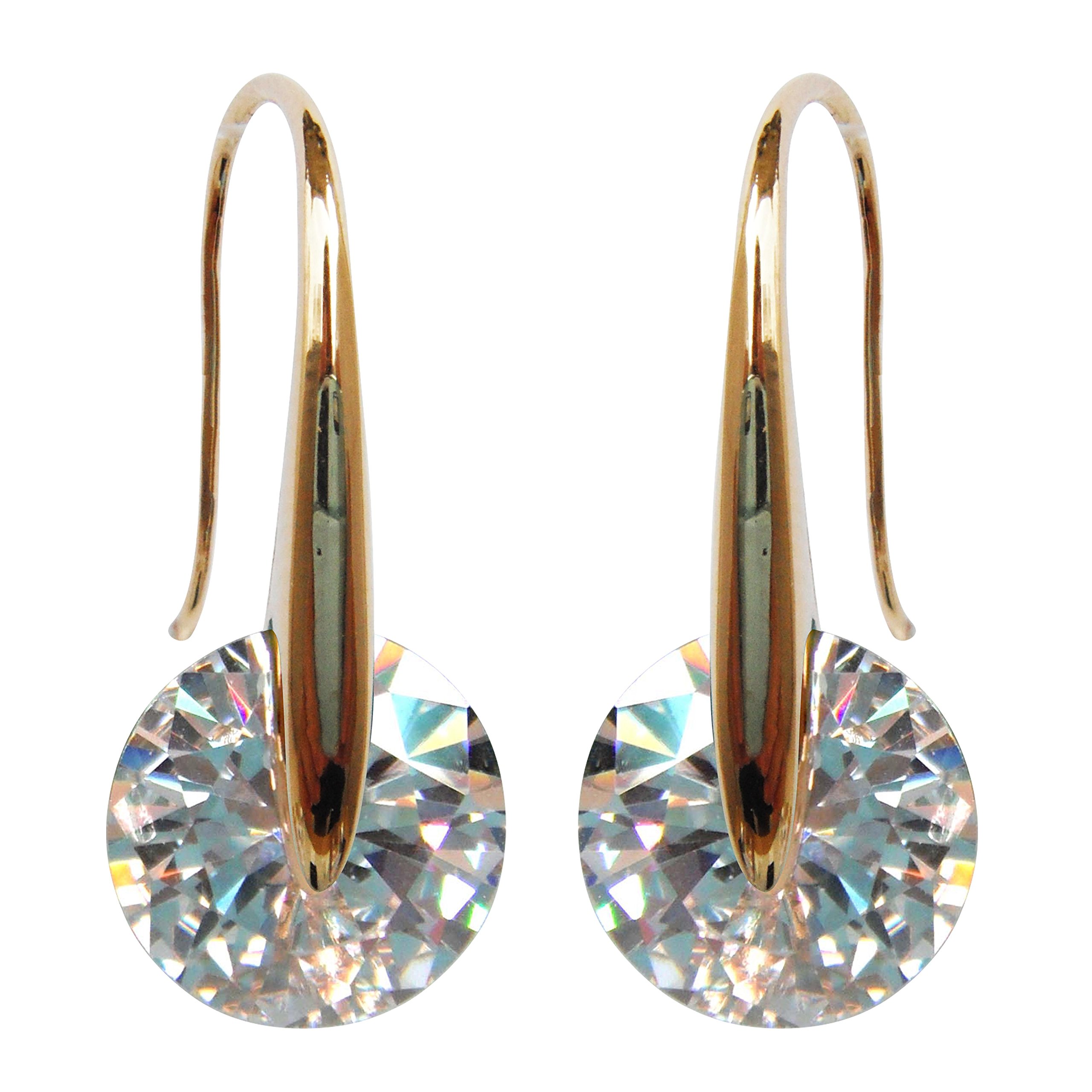 Navachi 18k Yellow Gold Plated Clear Round Zircon Crystal Dangle Drop Az2801e Earrings