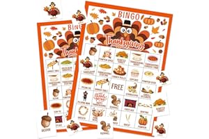 cozzymore Thanksgiving Bingo Game 24 Players, Turkey Autumn Bingo Cards with Fall Harvest Themes, Thanksgiving Essentials Party Games Activities and Crafts Supplies for Family Classroom