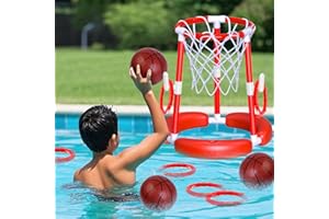SpringFlower Pool Basketball Hoop,Floating Pool Toys Ring Game with Ring Toss, Balls and Pump, 2-in-1 Summer Outdoor Swimming Pool Basketball Games Play Toy Family Party for Kids Adults, Red