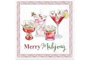 JarThenaAMCS 50Pcs Christmas Mahjong Party Cocktail Napkins Disposable Paper Napkin Merry Mahjong Martini Beverage Napkin for Xmas Birthday Bachelorette Bridal Shower Party Decor