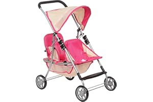 Fash n kolor, Twin Doll Double Stroller | Pink & Off-white Design Easy to Fold Double Stroller with Basket in The bottom