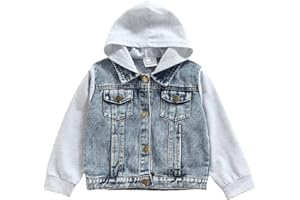 GOOCHEER Toddler Kids Baby Boy Denim Jacket Long Sleeve Button Down Hooded Jean Jacket Fall Spring Coat Outerwear