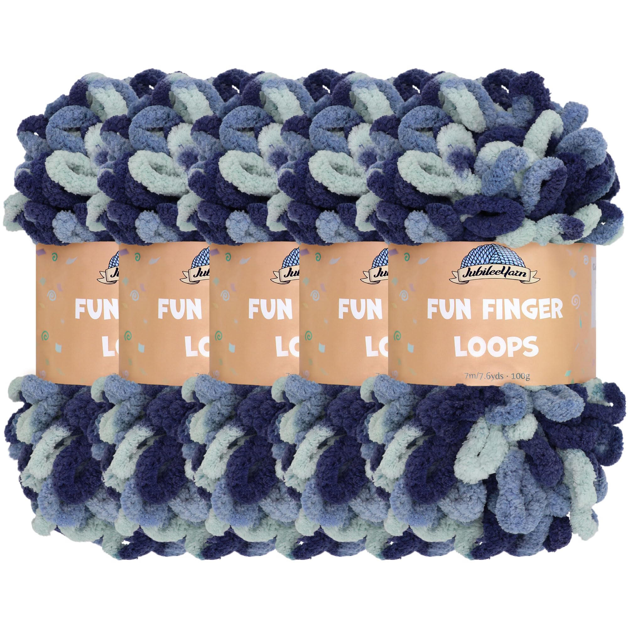 JubileeYarn Fun Finger Loops Yarn - Polyester Jumbo Weight Loop Yarn - 100g/Skein - Pegasus - 5 Skeins — image 1