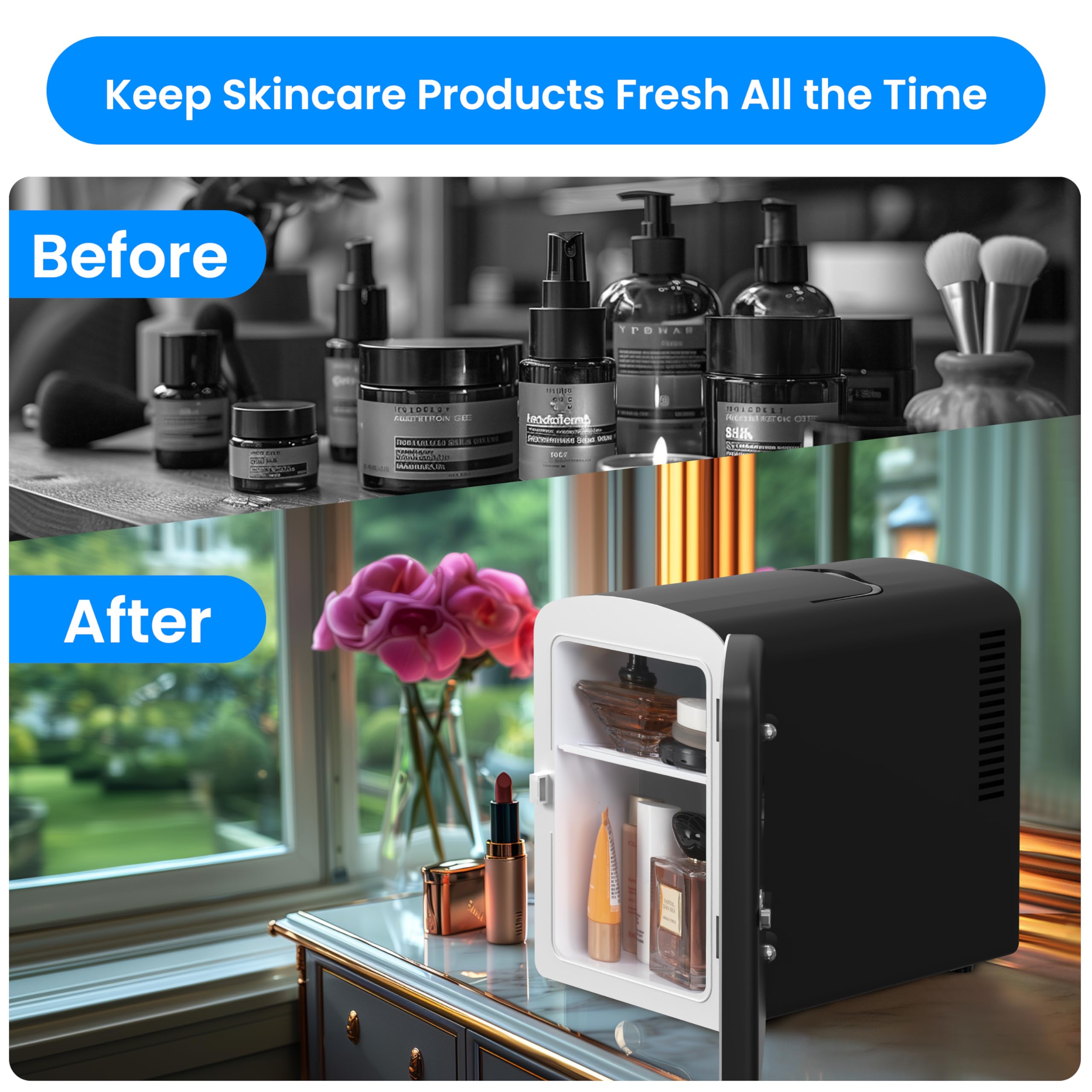Simple Deluxe 6L Portable Mini Fridge with Observation Window, Warmer and Cooler 9 Cans Compact Refrigerator, 100% Freon-Free & Eco Friendly, 6 L, Black