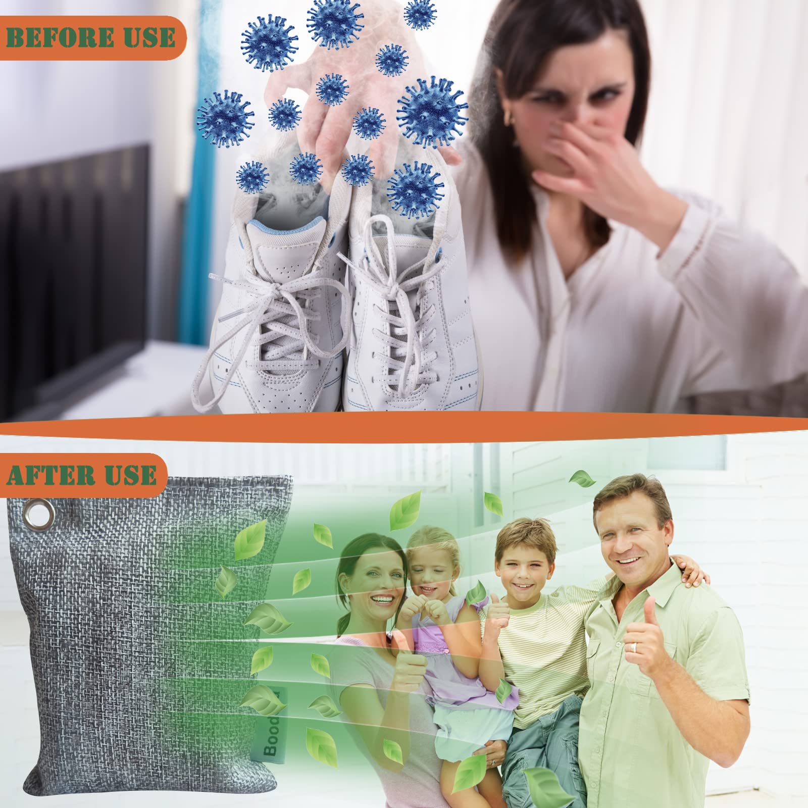 15 Pack Bamboo Charcoal Air Purifying Bag,Activated Bag Odor Absorber,Shoe Deodorizer,Smell Eliminator,Natural Pet-Friendly Freshener for Home,Car,Closet,Basement,Pets(Beige), Gray