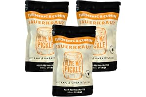 Olive My Pickle Fermented Sauerkraut - 48 Ounces | 3-Pack Bundle of Probiotic Turmeric and Cumin Sauerkraut with Natural Probiotics for Gut Health - Great for Sandwiches, Salads, Asian Dishes, and Meat