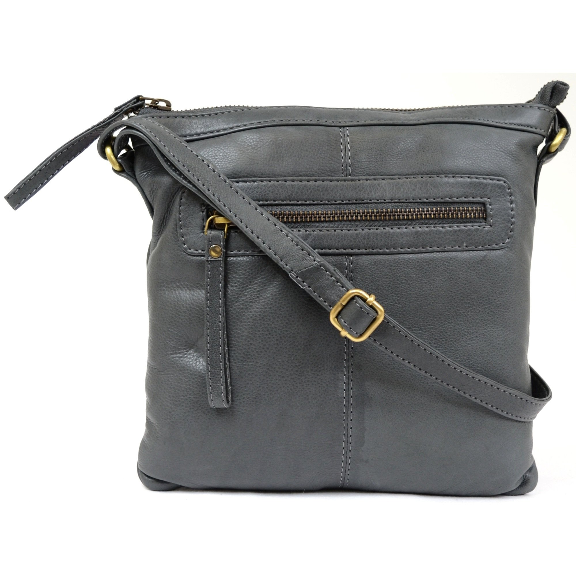 Ladies Butter Soft Premium Leather Cross Body Bag with Adjustable Shoulder Strap ( Charcoal Grey )