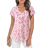 Timeson Women's Short Sleeve Tops Dressy Casual Ruffle V Neck Blouses Ladies Summer Shirts