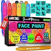 Jim&Gloria Face Paint Kit with Stencils, 12 Large Professional Face Painting Kit for Kids Party Makeup, Facepaint Washable Body Paint for Adults Skin Color Crayons, Girls Christmas Gifts, Crafts Toys