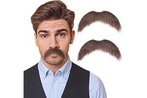 Yan Dream 2pcs/Pack Fake Mustache for Men Self Adhesive Handerbar Fake Beard Novelty Stick On Fake Mustaches, Brown, Average