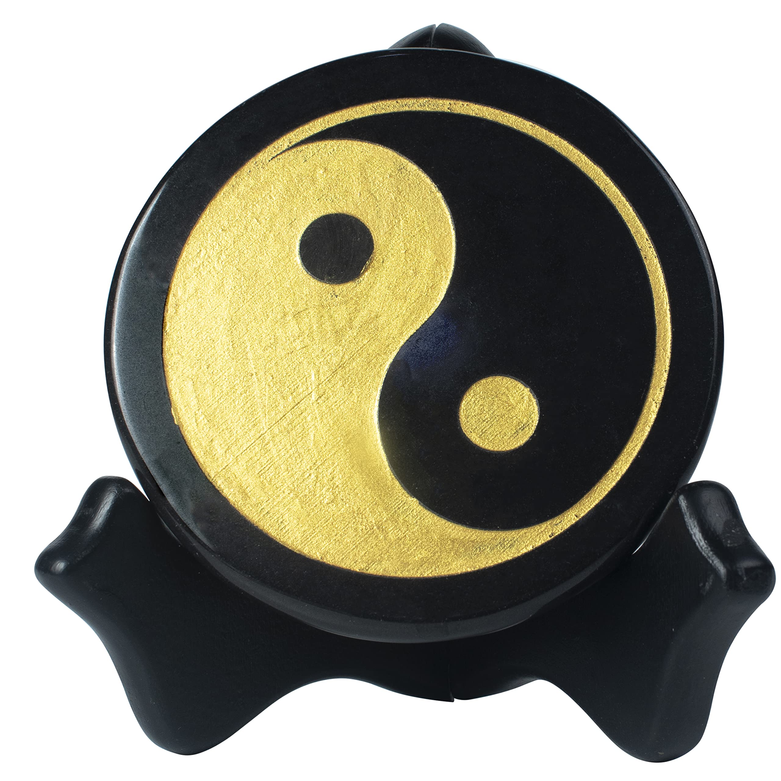 Photo 1 of Crystal Charging Plate 3"" Black Tourmaline with Yin Yang Symbols Engraved, Charging Station Spiritual Cleansing and Charging Disk Unique Healing Quartz Stone with Display Wooden Holder