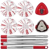 Spin Mop Replacements for O-Cedar EasyWring 1-Tank System: 4 Large Microfiber Mop Head Refills , Dual-Action Scrubber Brush, Adjustable Stainless Steel Handle, Durable Triangular Base