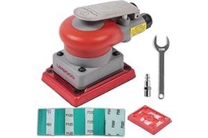 UPWOOD Pneumatic random orbital sander 3 x 4-inch light weight palm sander 1/8" (3 mm) diameter orbit 10000 RPM with extra backing pad 12pcs sandpaper