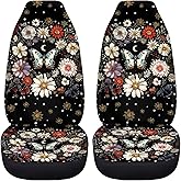 Drydeepin Butterfly Daisy Floral Moon Print Car Seat Cover 2 Piece Front Seat Cover Car Seat Cushion Protective Cover Universal Car Accessories for Car Truck SUV Vans