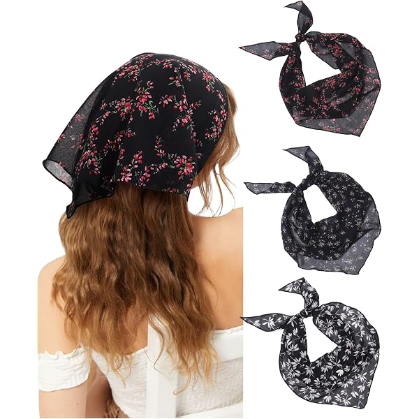 Fnaobai 3Pcs Lace Hair Bandanas For Women – Triangle Boho Head Scarves, Lightweight Kerchief Hair Accessories (Assorted Styles)