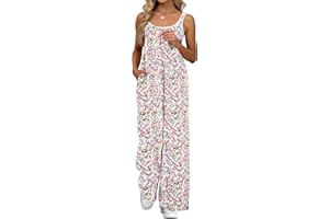 ATOG Women's Summer Jumpsuits Boho Wide Leg Overalls Casual Floral Print Rompers Beach Outfits with Pockets