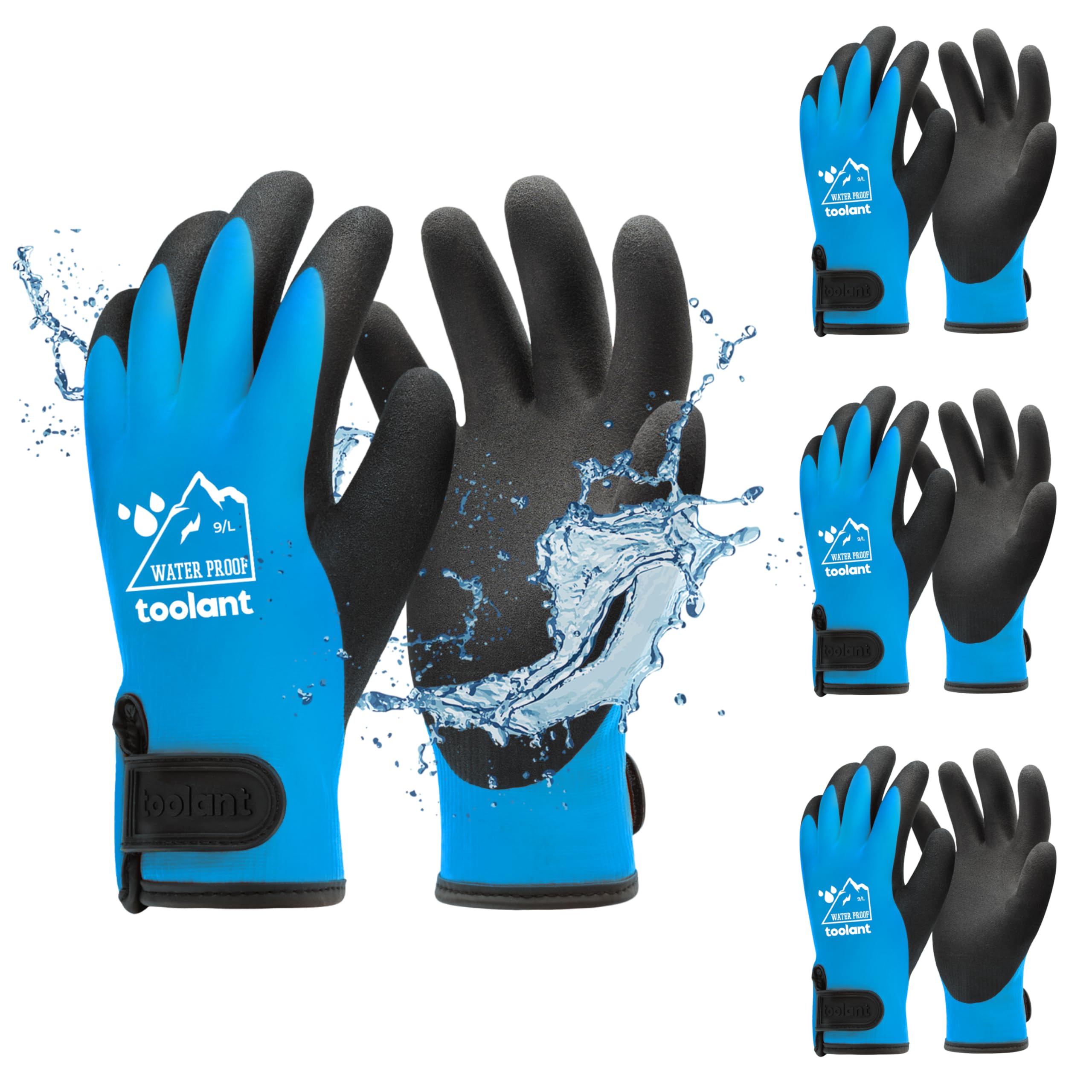 toolant 100% Waterproof Gloves Bulk for Cold Weather, 3 Pairs, Winter Work Gloves for Men Touchsreen, Warm Freezer Gloves, Thermal Insulated, With Grip, Blue, Lagre — image 1