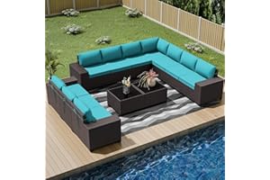 RTDTD 12 PCS Outdoor Patio Furniture Set,Outdoor Sectional Furniture All Weather PE Rattan Wicker Patio Conversation Set with