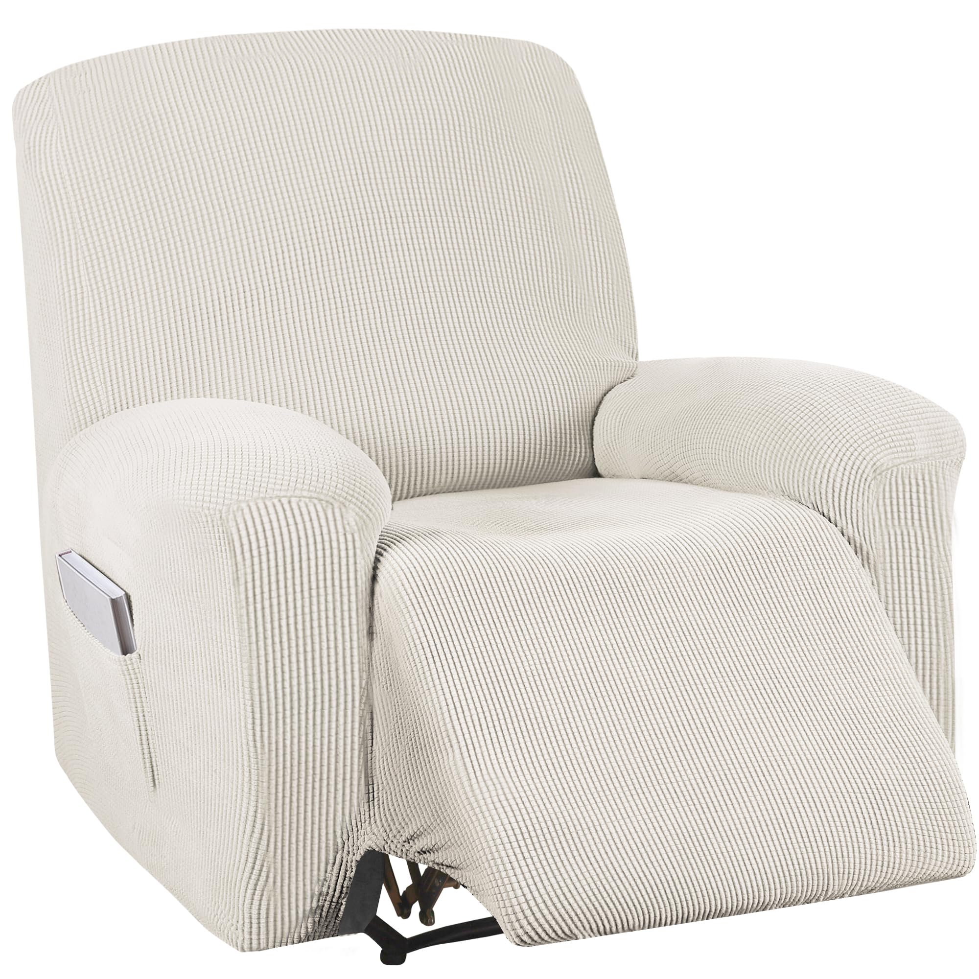 Photo 1 of Turquoize Stretch Recliner Cover Recliner Chair Cover Recliner Slipcover 1-Piece Sofa Cover with Side Pocket Jacquard Sofa Furniture Cover/Protector Soft with Elastic Bottom, Machine Washable, Ivory