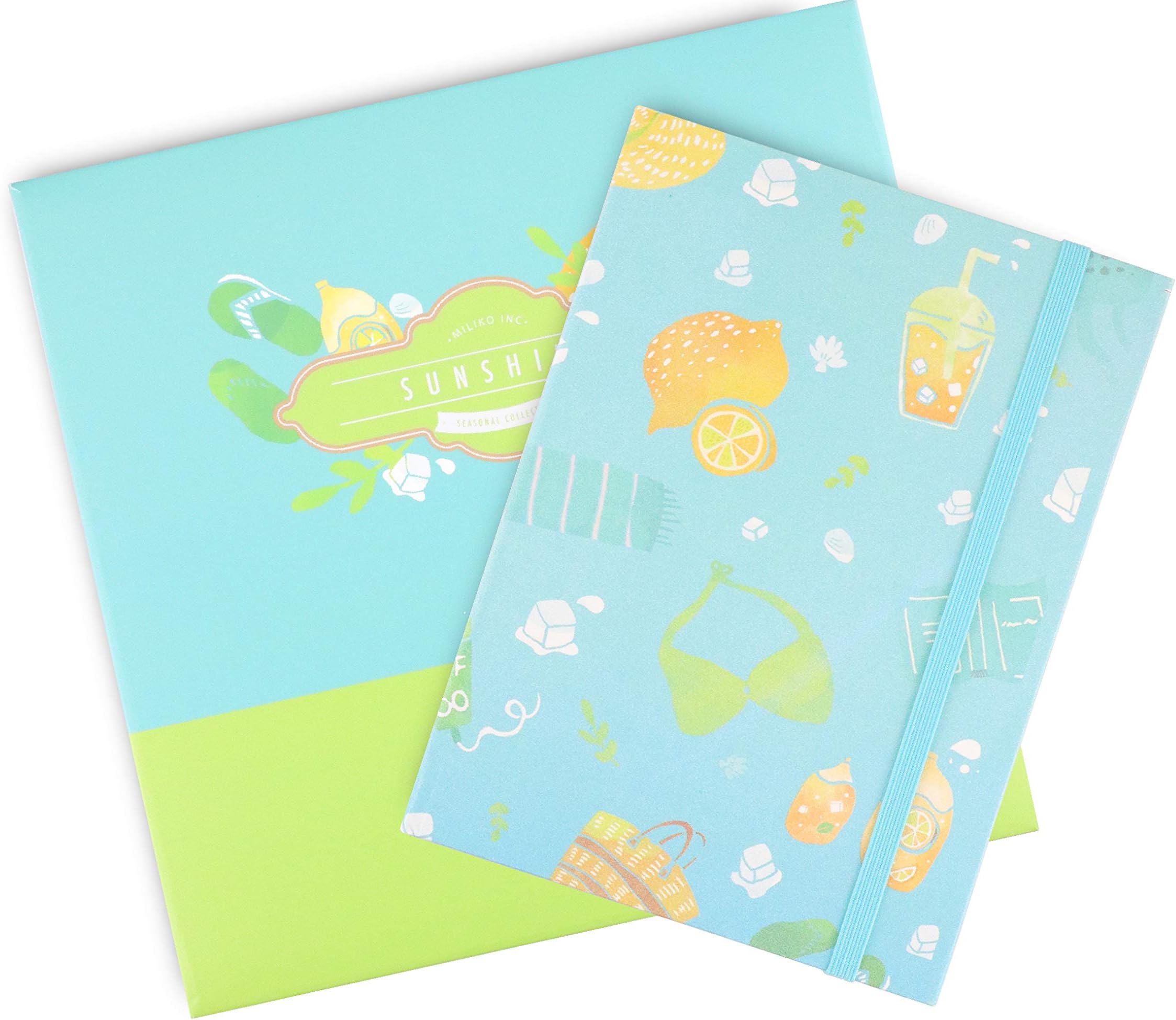 MILIKOSeasonal Collection Hardcover Banded Notebook/Journal Gift Set-5.25 Inches x 7 Inches College Ruled Notebook, Multi-Color Ballpoint Pen, Ruler and Decoration Washi Tape Included(Summer)…