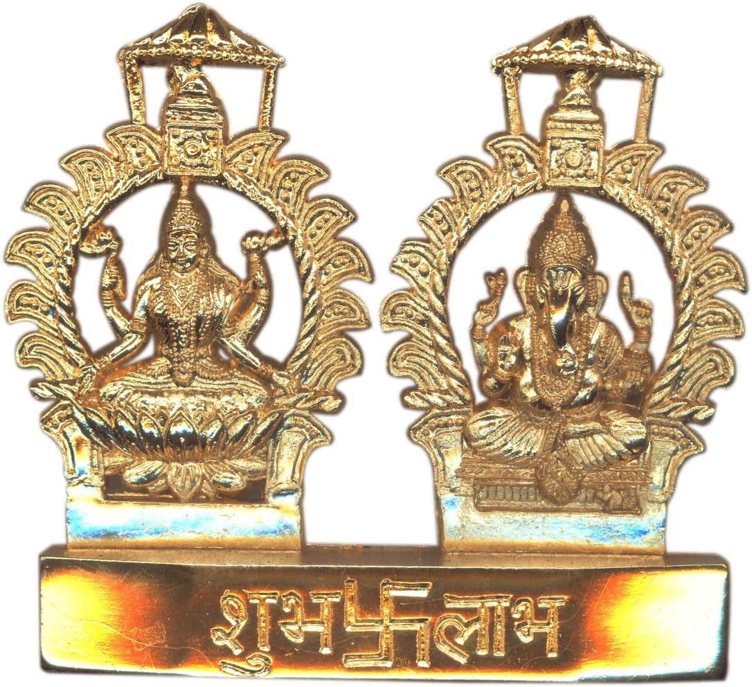 Bala Bharathi Ganesh Lakshmi Subh Labh Swasthik Mini Chowki Flat Metal Idol - A0878 3 X Yellow
