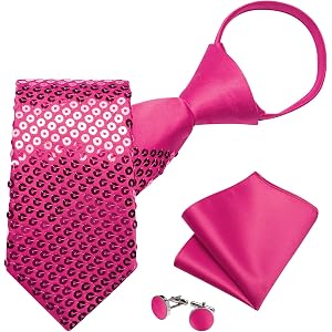 DiBanGu Mens Solid Sequin Pre-tied Tie and Pocket Square Cufflinks | 4PCS,Satin Fabric,Adjustable Strap,3.15" Width,Shiny Spa