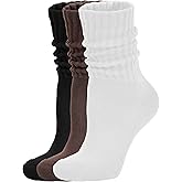 AugRing Women's Scrunch Crew Socks Retro 3-Pack Solid Cotton Boot Calf Chunky Ribbed Cozy Slouchy Socks Size 5-11