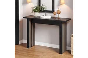 RUSTYER Fluted Entryway Console Table, Wooden Rectangular Sofa Table for Entrance, Narrow Wood Entryway Small Long Entry Table for Hallway, Living Room (Black)