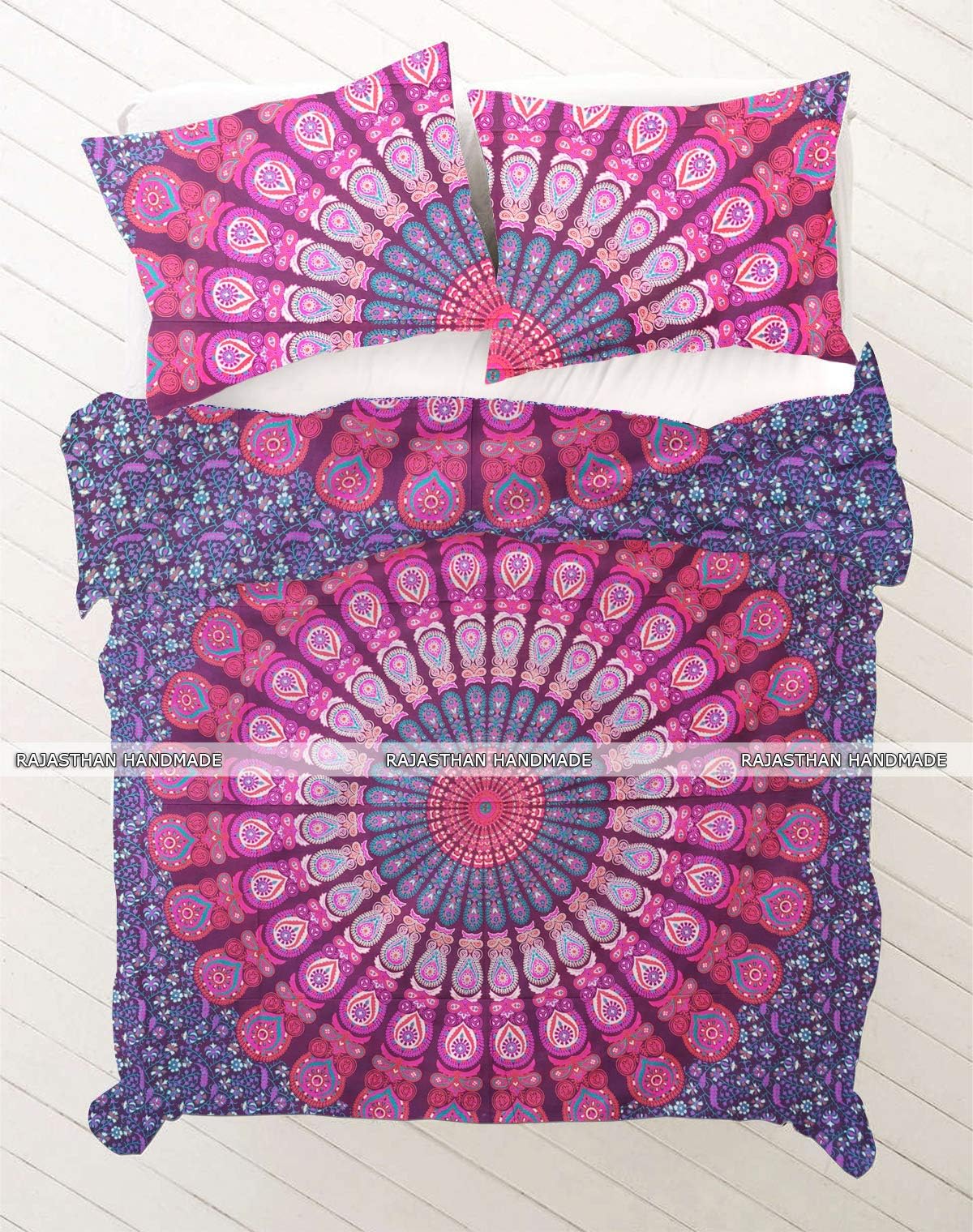 Rajasthani Handmade Peacock Mandala 100% Cotton Quilt Cover Indian Boho Doona Cover Bedding Blanket Cover Set Comforter Duvet Cover King Size Comforter Quilt Sets