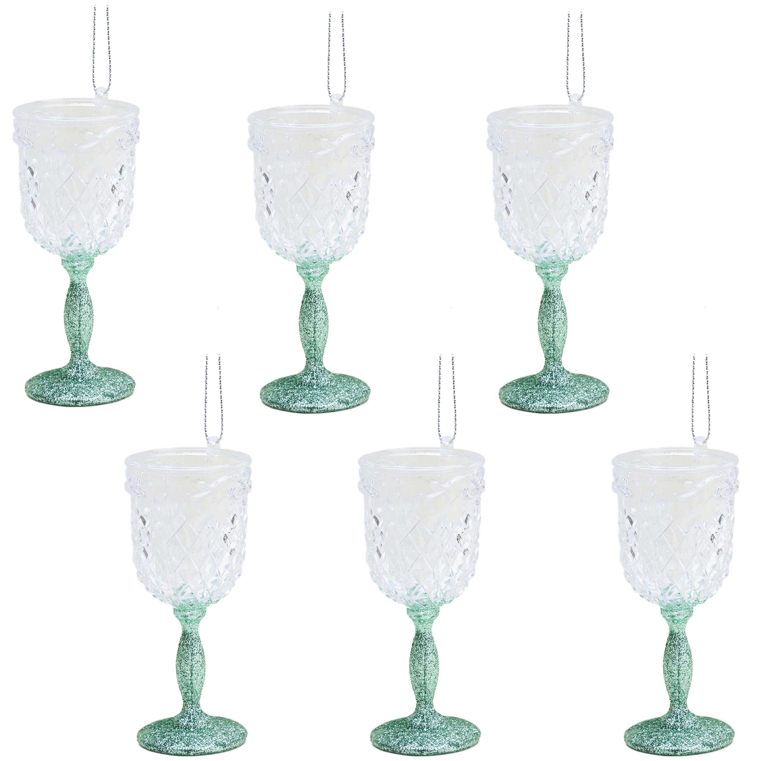 Christmas Concepts® 10cm Glitter Wine Glass Decorations - Luxury Christmas Tree Decorations (Mint Green, Pack of 6)