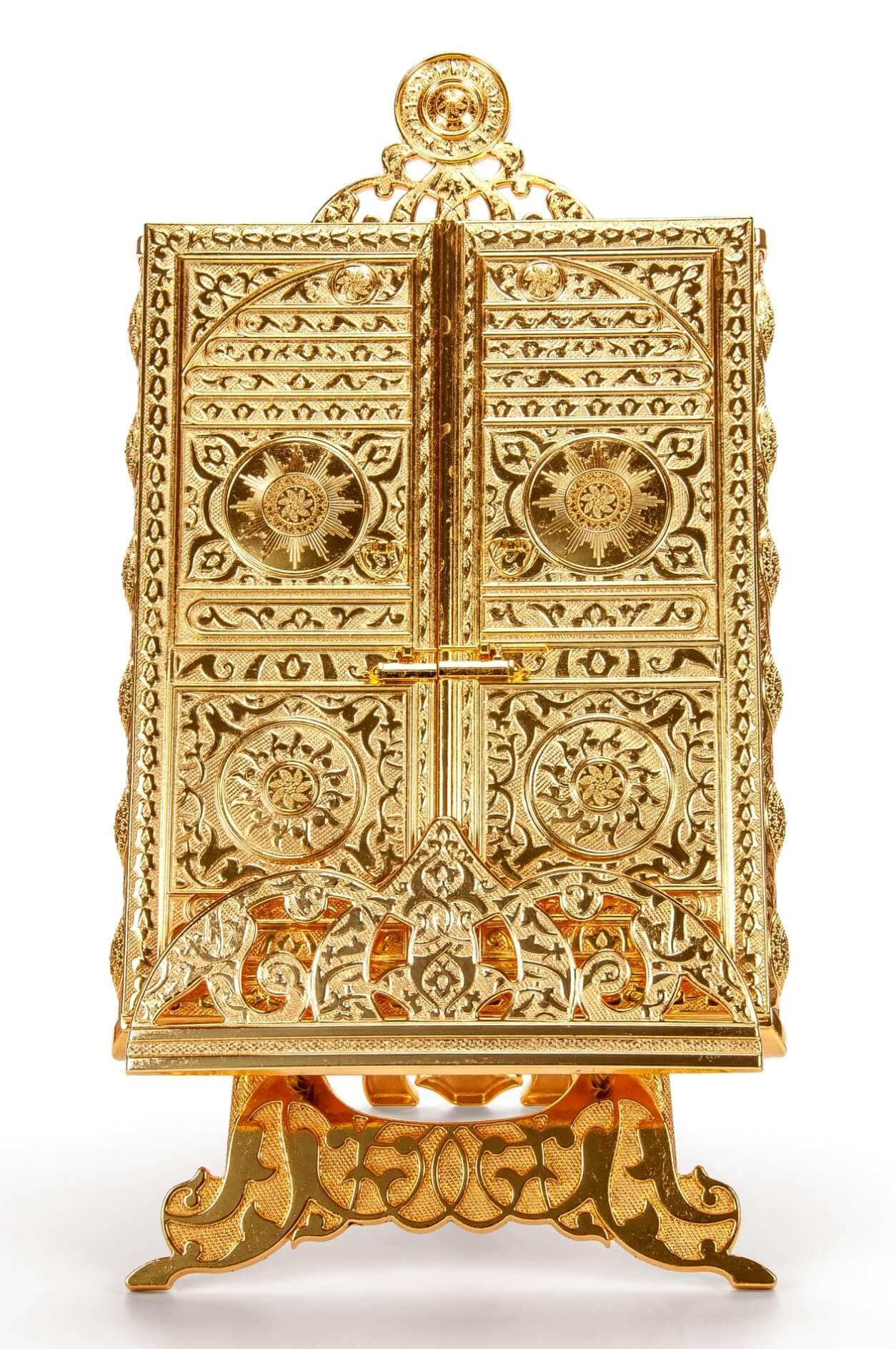 Ihvan Online Quran Box with Stand, Kaaba Door Motif, Home & Table Decor, Perfect Islamic Gifts, Gold