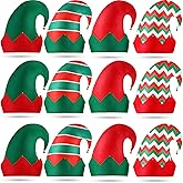 Yaomiao 12 Pcs Christmas Elf Felt Hat Green Red Elf Hats Bulk with Bell Santa Hat for Christmas Party Costume Favors